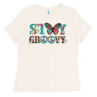 Bone stay groovy with butterfly peace sign and flowers Ladies Tee - Artiststas