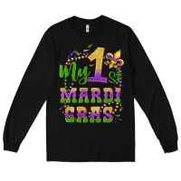 Black my first mardi gras glitter fleur de lis Long Sleeve Tee - Artiststas