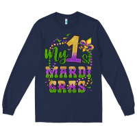 Navy my first mardi gras glitter fleur de lis Long Sleeve Tee - Artiststas