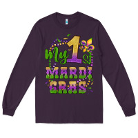 Plum my first mardi gras glitter fleur de lis Long Sleeve Tee - Artiststas