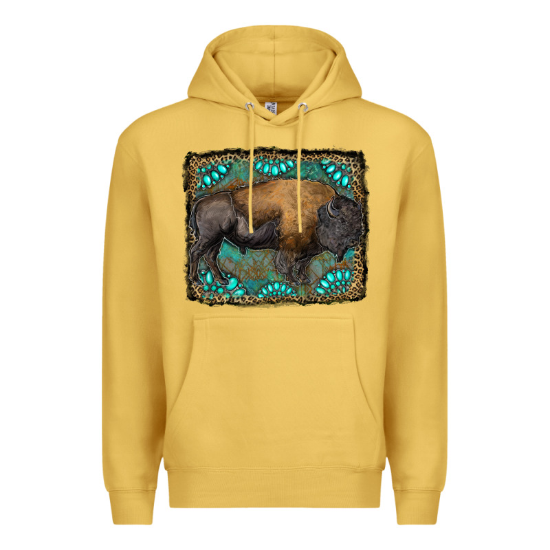 Bison With Gemstone Background Premium Hoodie by RanaPortraitStore | Teevron