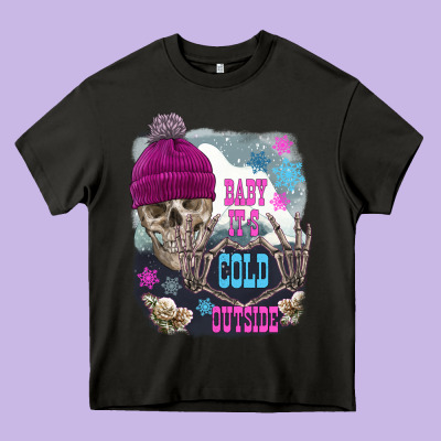 Skeleton Baby It's Cold Outside Heavy Core Tee Designed By Fadigitalartstudio