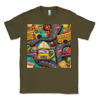 Army Green school bus coffee and star with leopard seamless pattern bbs Classic Tee - BundleAndBundleShop
