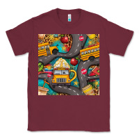 Burgundy school bus coffee and star with leopard seamless pattern bbs Classic Tee - BundleAndBundleShop