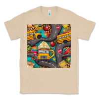 Mushroom school bus coffee and star with leopard seamless pattern bbs Classic Tee - BundleAndBundleShop
