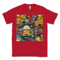 Red school bus coffee and star with leopard seamless pattern bbs Classic Tee - BundleAndBundleShop