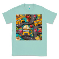 Seafoam school bus coffee and star with leopard seamless pattern bbs Classic Tee - BundleAndBundleShop