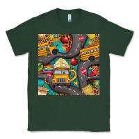 Sports Green school bus coffee and star with leopard seamless pattern bbs Classic Tee - BundleAndBundleShop