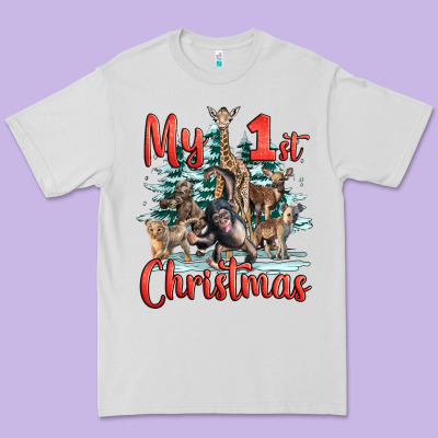 My First Christmas Baby Safari Animals Premium Tee Designed By Lillyallendesigns