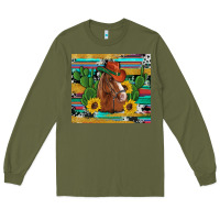 Army Green western horse cowboy hat cactus sunflowers glitter cowhide serape turq Long Sleeve Tee - Artiststas