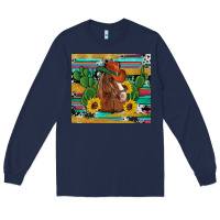 Navy western horse cowboy hat cactus sunflowers glitter cowhide serape turq Long Sleeve Tee - Artiststas