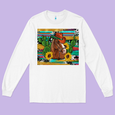 Western Horse Cowboy Hat Cactus Sunflowers Glitter Cowhide Serape Turq Long Sleeve Tee Designed By Artiststas