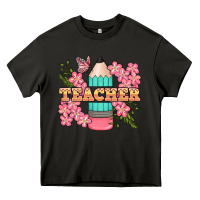 Asphalt teacher floral pencil Heavy Core Tee - BundleAndBundleShop