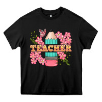 Black teacher floral pencil Heavy Core Tee - BundleAndBundleShop