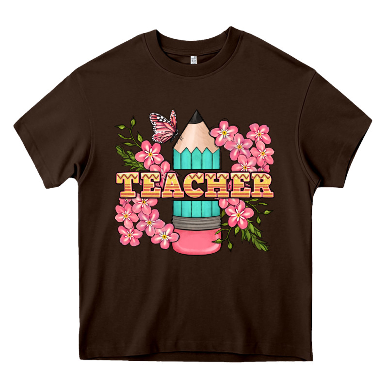 Teacher Floral Pencil Heavy Core Tee by BundleAndBundleShop | Teevron