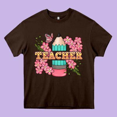 Teacher Floral Pencil Heavy Core Tee Designed By Bundleandbundleshop