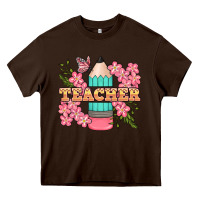 Chocolate Brown teacher floral pencil Heavy Core Tee - BundleAndBundleShop
