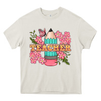 Cream teacher floral pencil Heavy Core Tee - BundleAndBundleShop