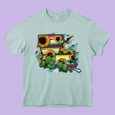 Louisiana Map Sunflower Cactus Serape Heavy Core Tee Designed By Ranaportraitstore