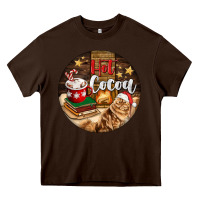 Chocolate Brown Hot Cocoa With Cat Heavy Core Tee - FaDigitalArtStudio