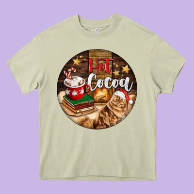 Hot Cocoa With Cat Heavy Core Tee Designed By Fadigitalartstudio