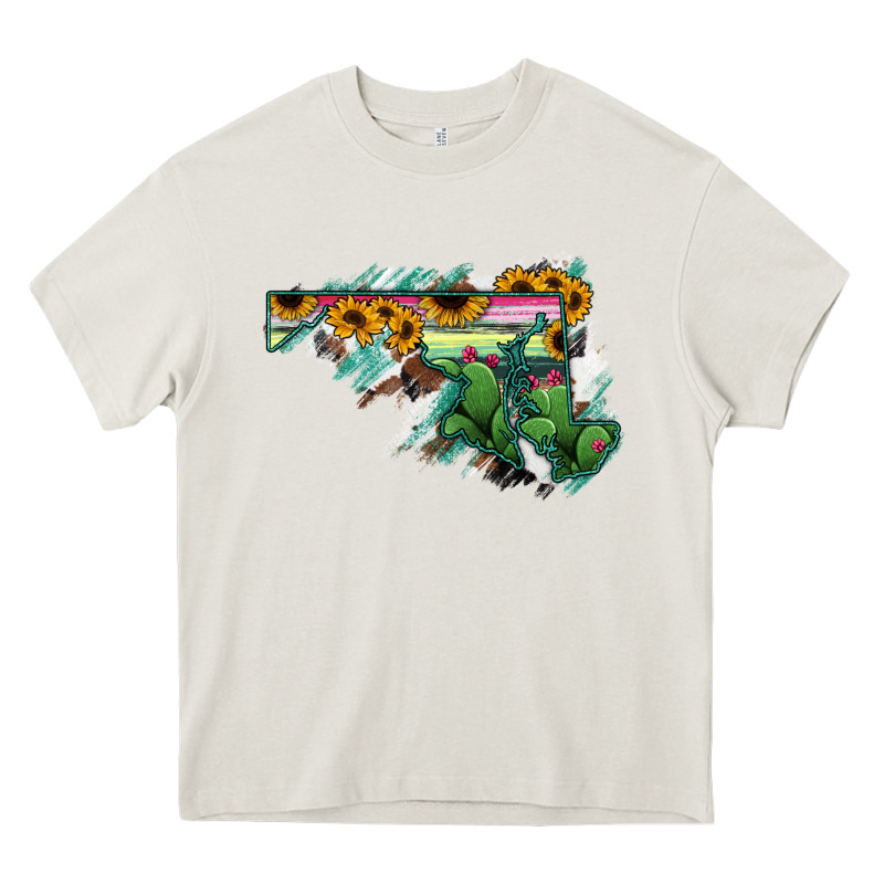Maryland Map Sunflower Cactus Serape Heavy Core Tee by RanaPortraitStore | Teevron