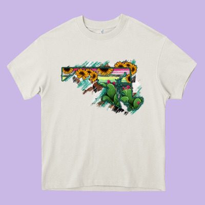 Maryland Map Sunflower Cactus Serape Heavy Core Tee Designed By Ranaportraitstore