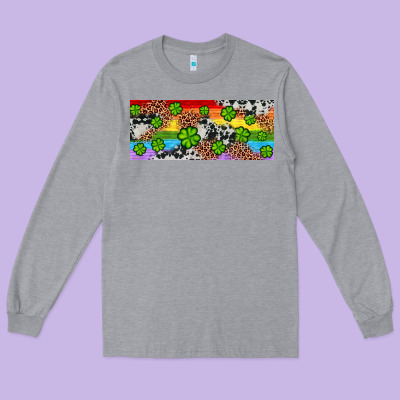 Western St. Patrick's Day Shamrock Rainbow Long Sleeve Tee Designed By Artiststas