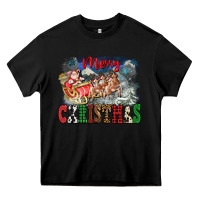 Black Merry Christmas Santa Sleigh Heavy Core Tee - FaDigitalArtStudio