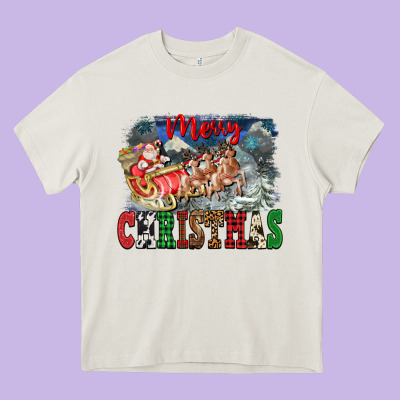 Merry Christmas Santa Sleigh Heavy Core Tee Designed By Fadigitalartstudio