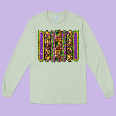 Mardi Gras Fleur De Lis Mask Leopard Glitter  Brushstrokes Long Sleeve Tee Designed By Artiststas