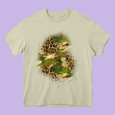 Camouflage And Leopard Patch  1 Heavy Core Tee Designed By Bundleandbundleshop