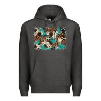 Charcoal Heather turquoise glitter cowhide background Premium Hoodie - BarkalooDesign