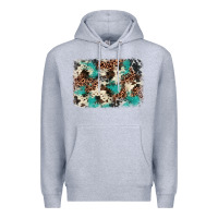 Heather Grey turquoise glitter cowhide background Premium Hoodie - BarkalooDesign