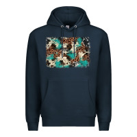 Navy turquoise glitter cowhide background Premium Hoodie - BarkalooDesign