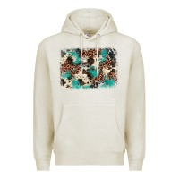 Oatmeal Heather turquoise glitter cowhide background Premium Hoodie - BarkalooDesign