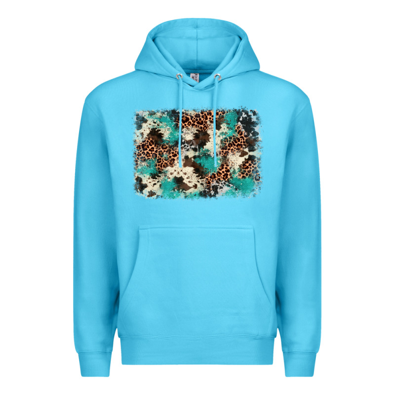 Turquoise Glitter Cowhide Background Premium Hoodie by BarkalooDesign | Teevron