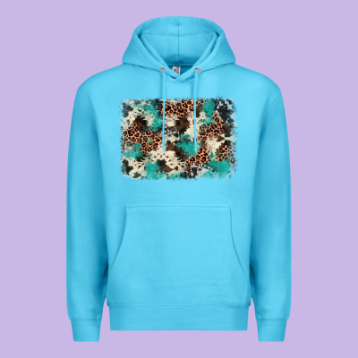 Turquoise Glitter Cowhide Background Premium Hoodie Designed By Barkaloodesign