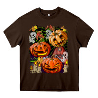 Chocolate Brown Halloween Pumpkins Heavy Core Tee - BundleAndBundleShop