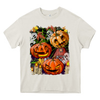 Cream Halloween Pumpkins Heavy Core Tee - BundleAndBundleShop