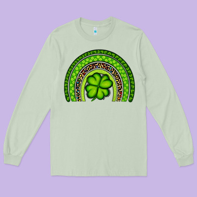 St. Patrick's Day Shamrock Rainbow Long Sleeve Tee Designed By Artiststas