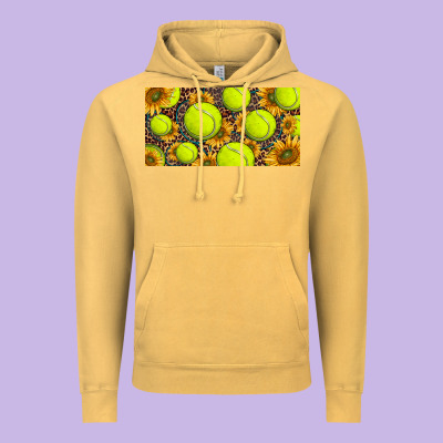 Tennis Ball With Sunflower And Racket  Licence Plato Vintage Hoodie Designed By Barkaloodesign