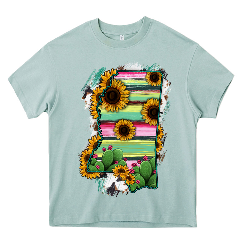 Mississippi Map Sunflower Cactus Serape Heavy Core Tee by RanaPortraitStore | Teevron
