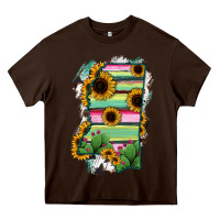 Chocolate Brown Mississippi Map Sunflower Cactus Serape Heavy Core Tee - RanaPortraitStore