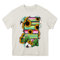 Cream Mississippi Map Sunflower Cactus Serape Heavy Core Tee - RanaPortraitStore