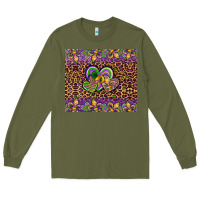Army Green mardi gras fleur de lis hearts leopard glitter Long Sleeve Tee - Artiststas