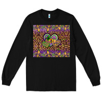 Black mardi gras fleur de lis hearts leopard glitter Long Sleeve Tee - Artiststas