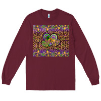 Burgundy mardi gras fleur de lis hearts leopard glitter Long Sleeve Tee - Artiststas