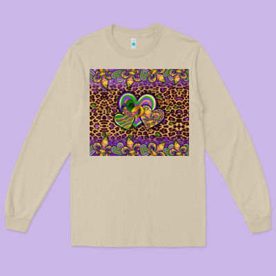 Mardi Gras Fleur De Lis Hearts Leopard Glitter Long Sleeve Tee Designed By Artiststas
