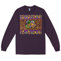 Plum mardi gras fleur de lis hearts leopard glitter Long Sleeve Tee - Artiststas